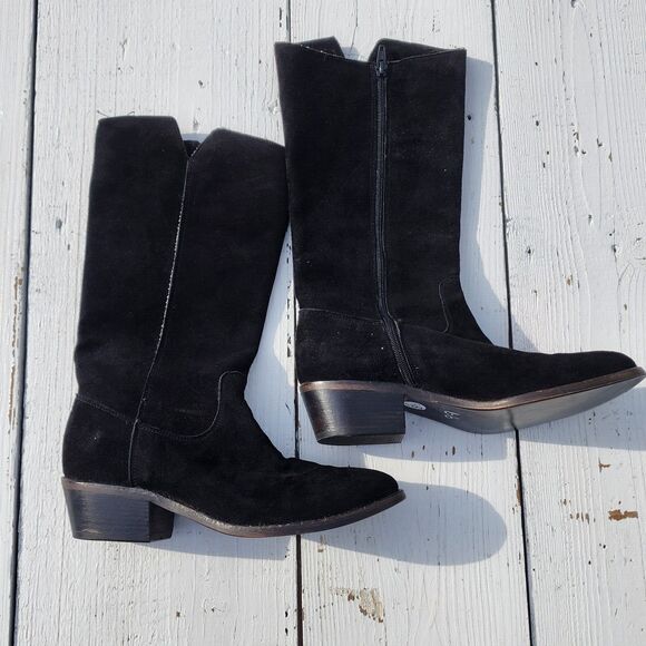 $400 Alto Gradimento Women's Black Suede Zip Up Mid Calf Boots Sz US 8.5 EU 39